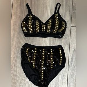 Sparkling Black and Gold Kids Dance Costume